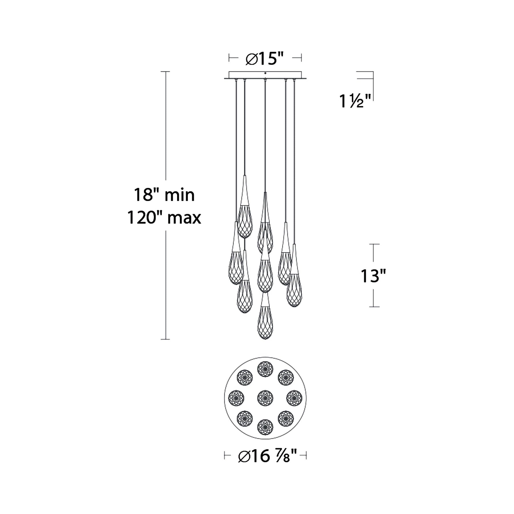 Hibiscus LED Multi Light Pendant Light - line drawing.