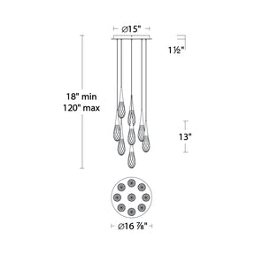 Hibiscus LED Multi Light Pendant Light - line drawing.