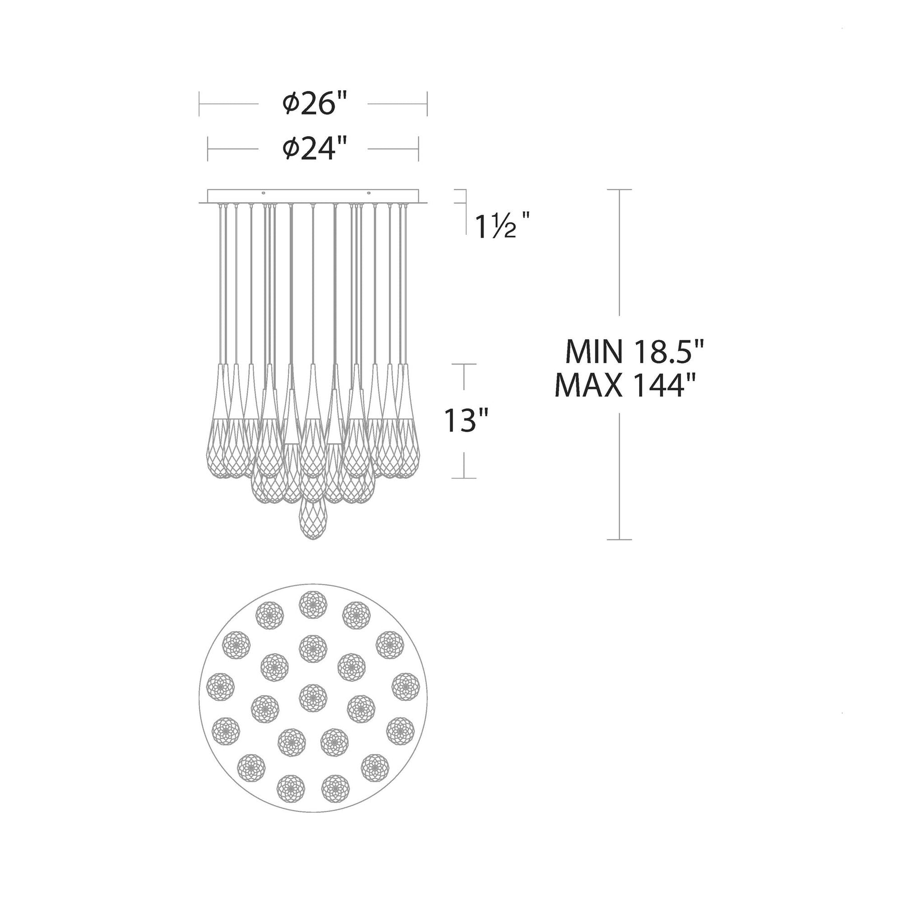 Hibiscus LED Multi Light Pendant Light - line drawing.