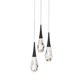 Hibiscus LED Multi Light Pendant Light in Black (3-Light).