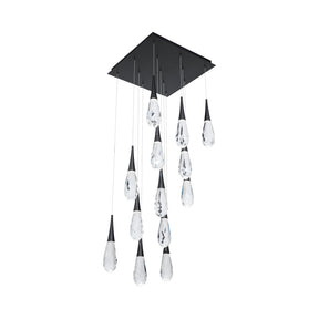 Hibiscus Square LED Multi Pendant Light in Black (13-Light).