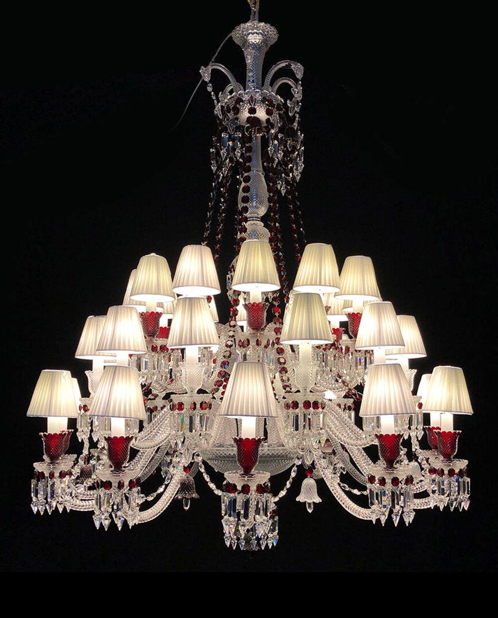 High End Luxtre Bacara 36 Lights Clear & Red Zenith Baccarat Crystal Lighting