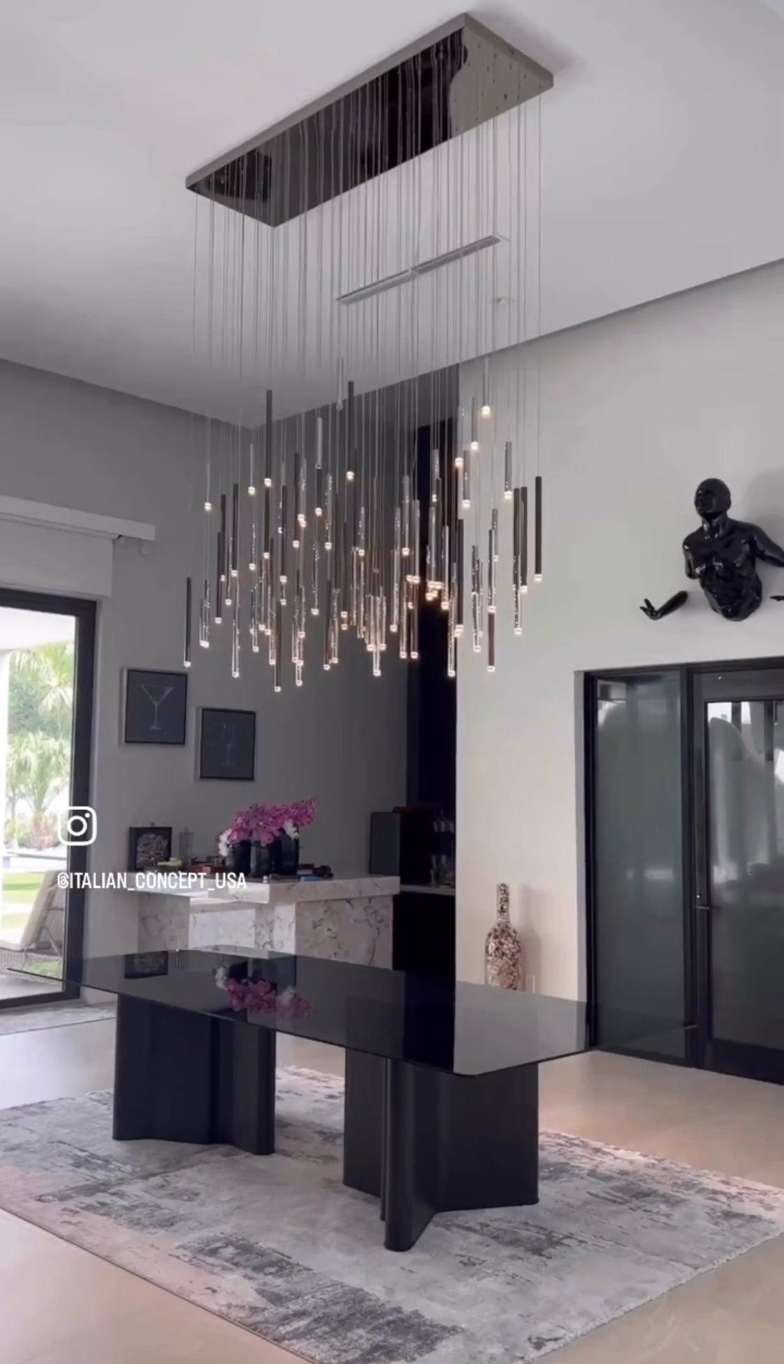 Bellini Rectangular Tubular Pendant Light Chandelier - Merlin Lamps