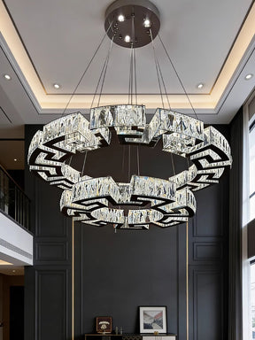 Modern Round Gear/Rectangular Mazes Crystal Chandelier