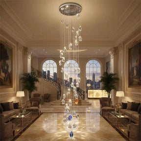 Modern Floating Clear/Blue/Amber Irregular Crystal Chandelier for High-ceiling