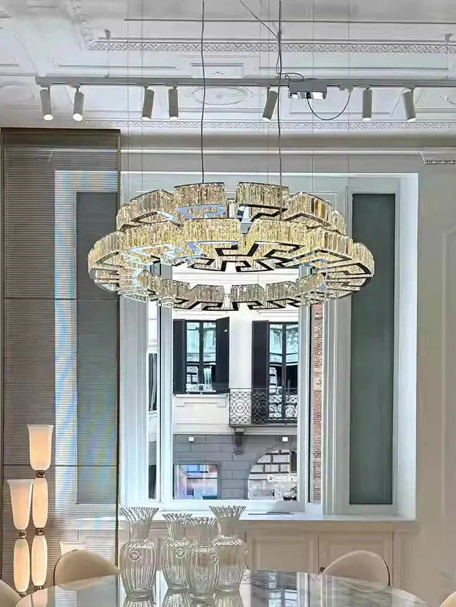Modern Round Gear/Rectangular Mazes Crystal Chandelier