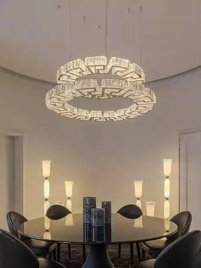 Modern Round Gear/Rectangular Mazes Crystal Chandelier