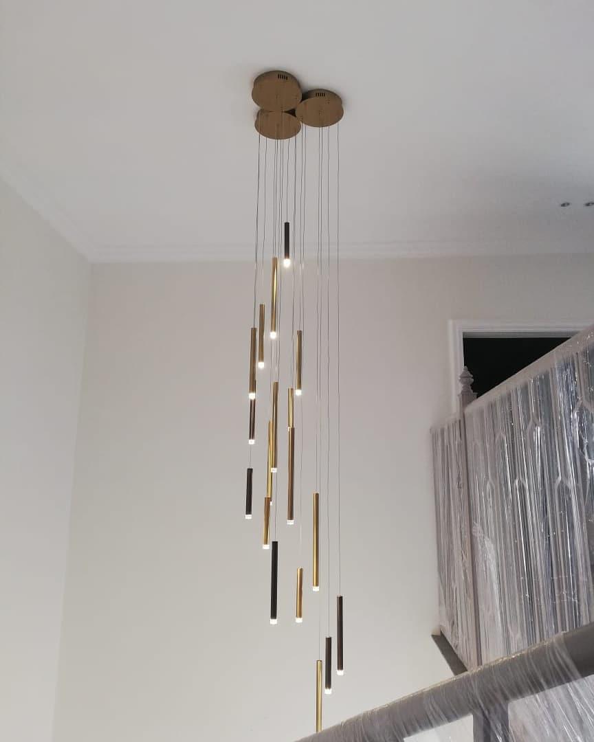 Bellini Rectangular Tri-Tone Tubular Pendant Light Chandelier - Merlin Lamps