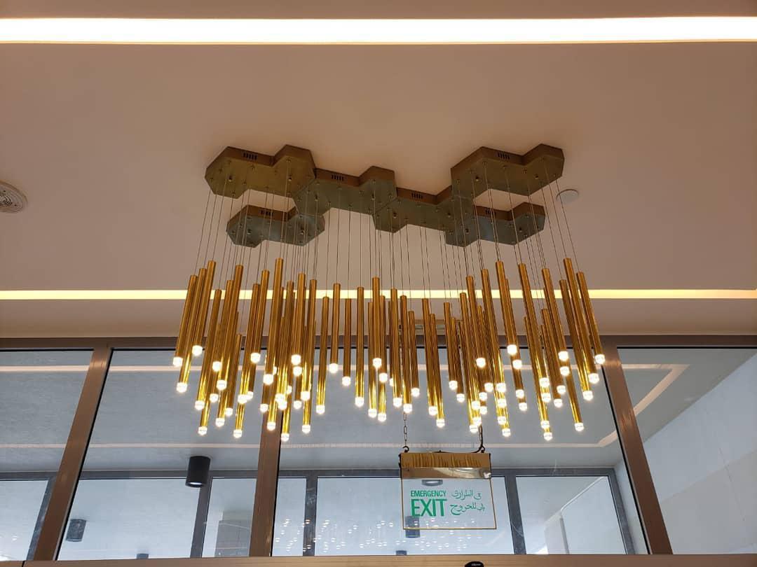 Bellini Rectangular Tri-Tone Tubular Pendant Light Chandelier - Merlin Lamps
