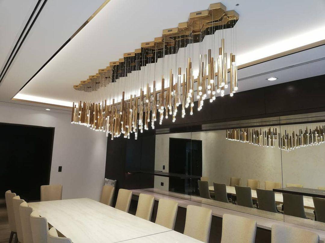 Bellini Rectangular Tri-Tone Tubular Pendant Light Chandelier - Merlin Lamps