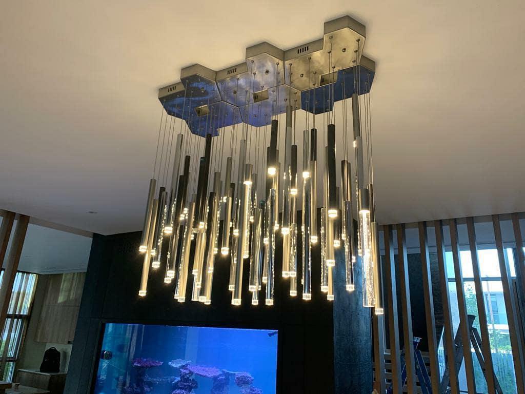 Bellini Rectangular Tri-Tone Tubular Pendant Light Chandelier - Merlin Lamps
