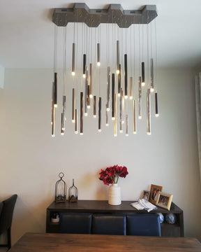 Bellini Rectangular Tri-Tone Tubular Pendant Light Chandelier - Merlin Lamps