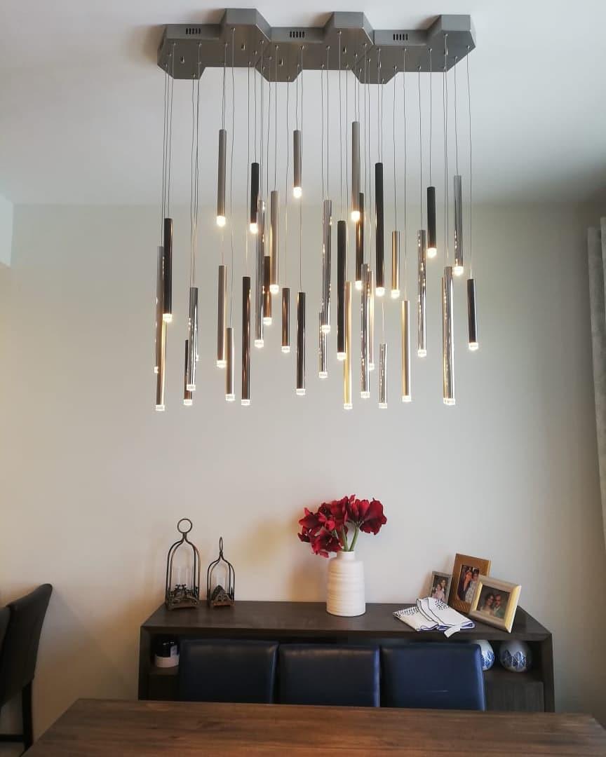 Bellini Square Tri-Tone Tubular Pendant Light Chandelier - Merlin Lamps