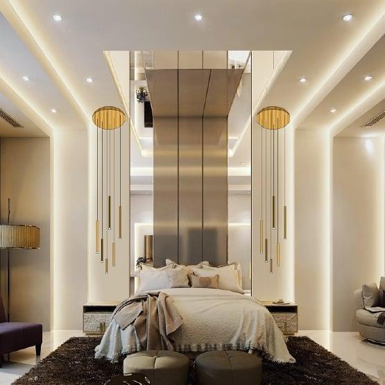 Bellini Rectangular Tri-Tone Tubular Pendant Light Chandelier - Merlin Lamps