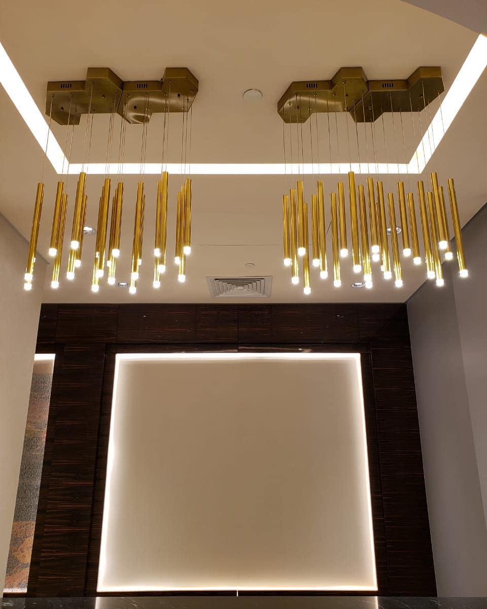 Bellini Rectangular Tri-Tone Tubular Pendant Light Chandelier - Merlin Lamps