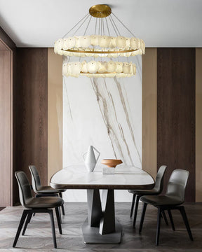 Irregular Alabaster Multi-Layered Round Chandelier