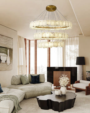 Irregular Alabaster Multi-Layered Round Chandelier