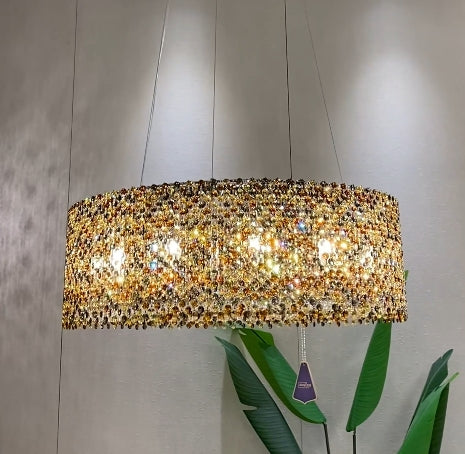 Italian Modern Light Luxury Round Crystal Chandelier Decorative Light Fixture for Living Room/Dining Room