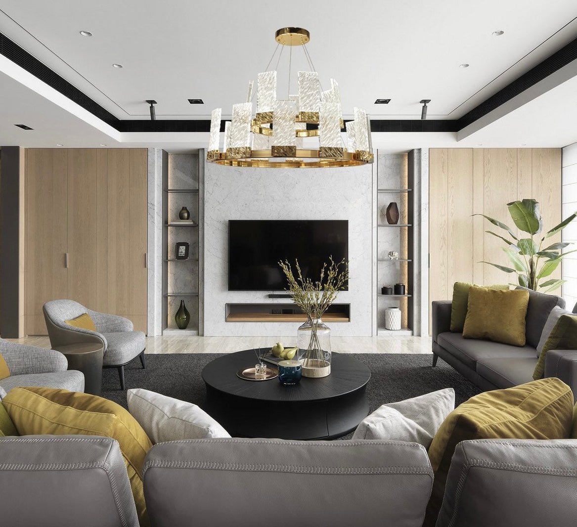 Joseph 2-Tier Round LED Glass Chandelier, Elegant Designer Lamp