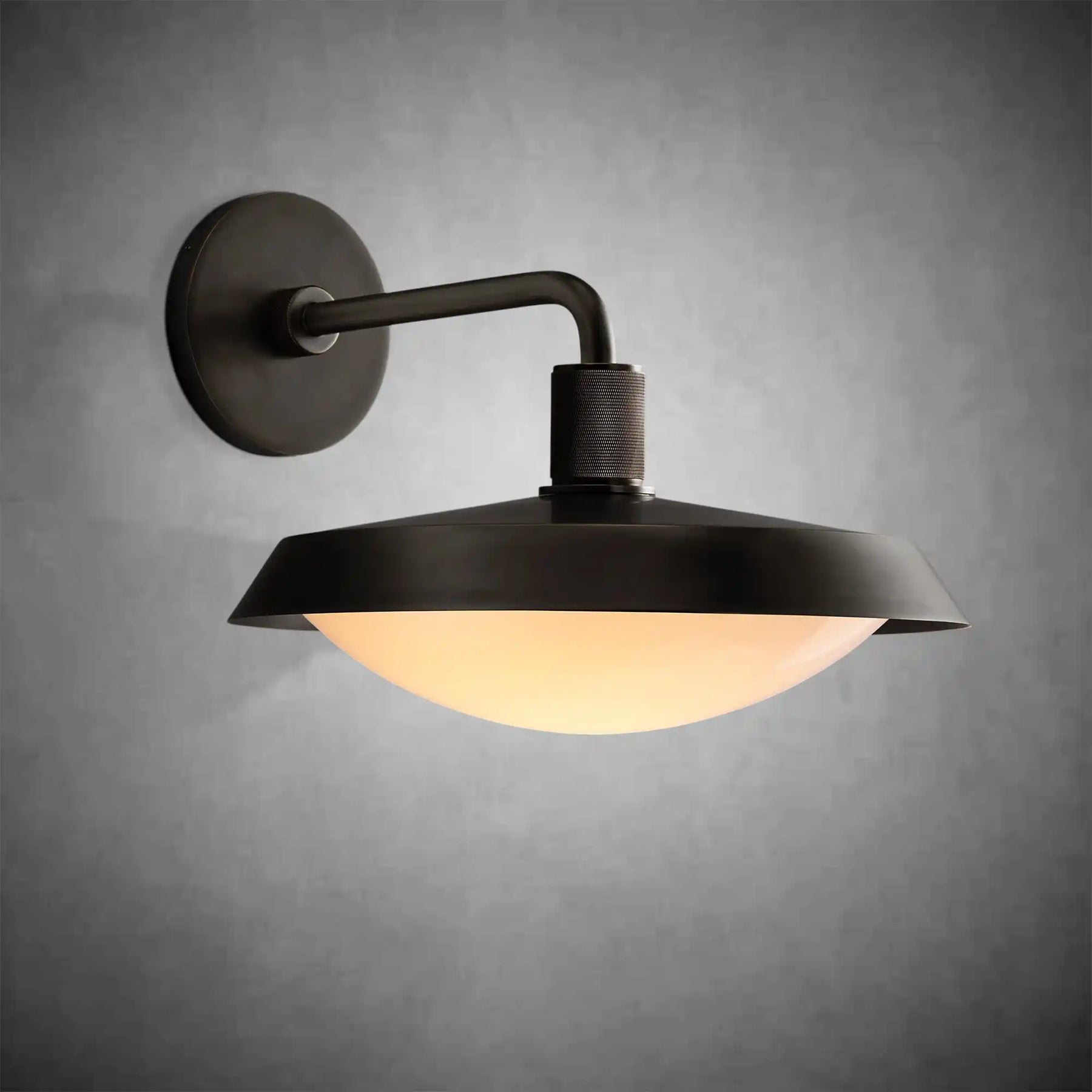 Kennon Barn Brass Wall Sconce with Milk Glass Shade