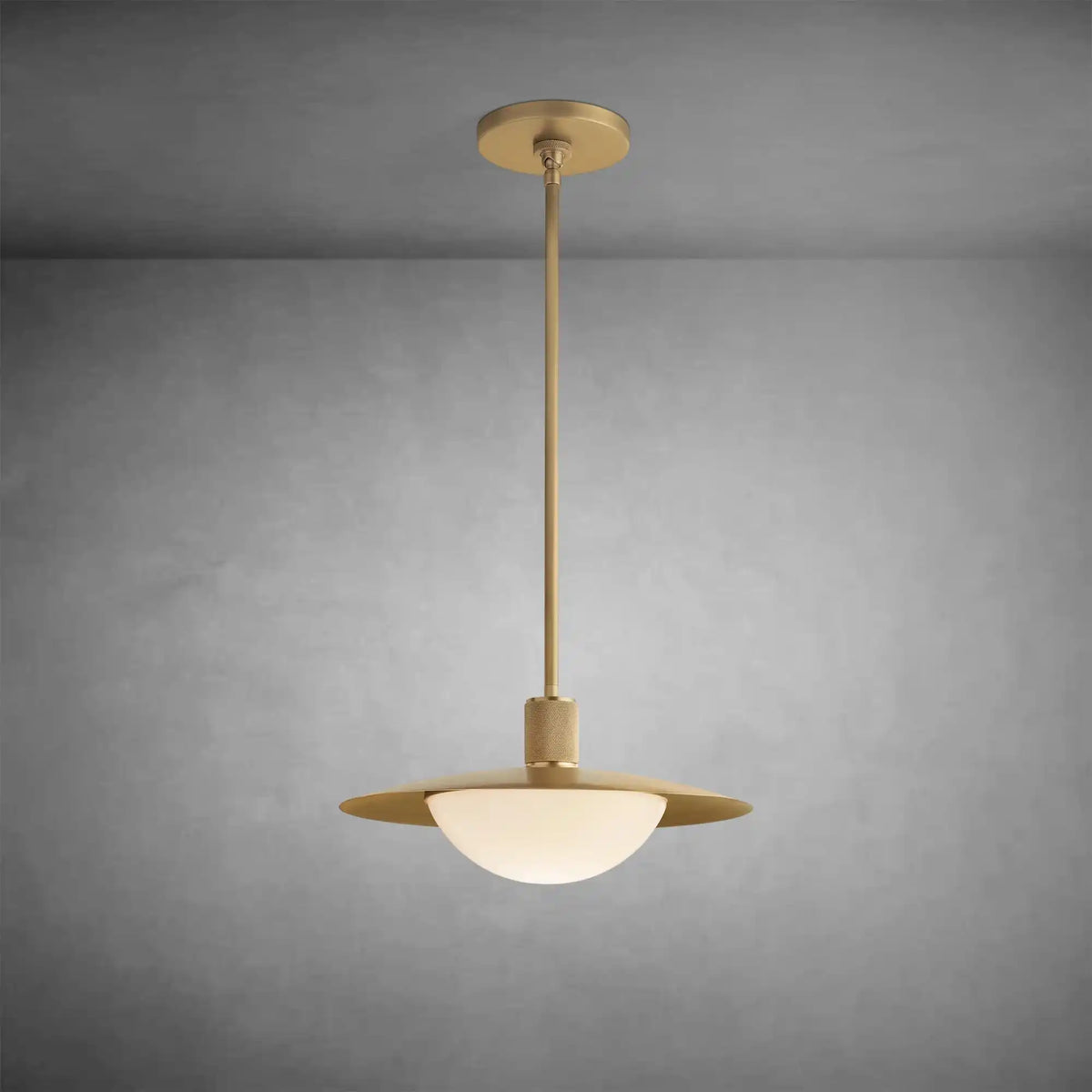 Kennon Brass Round Pendant Light with Milk Glass Shade