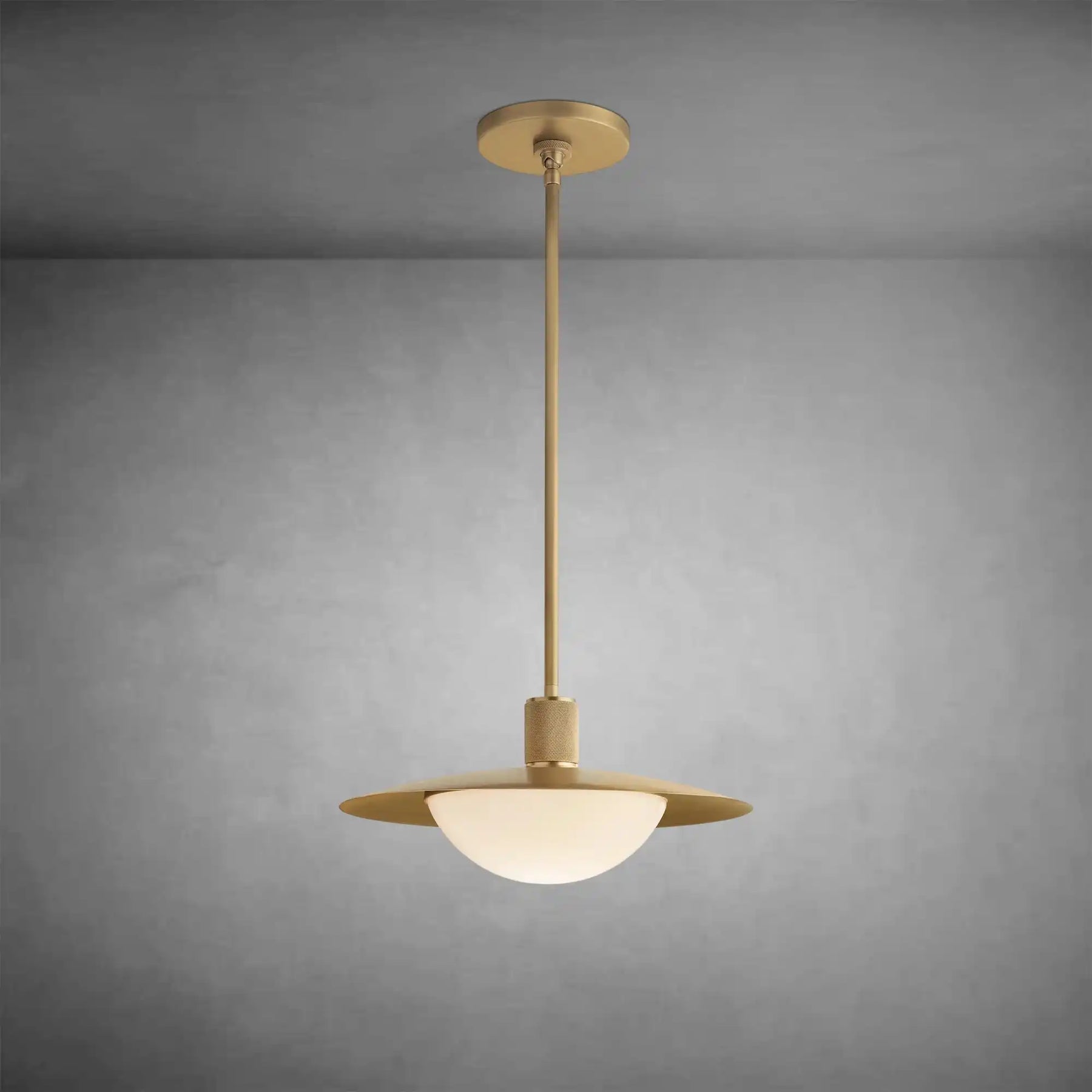 Kennon Brass Round Pendant Light with Milk Glass Shade