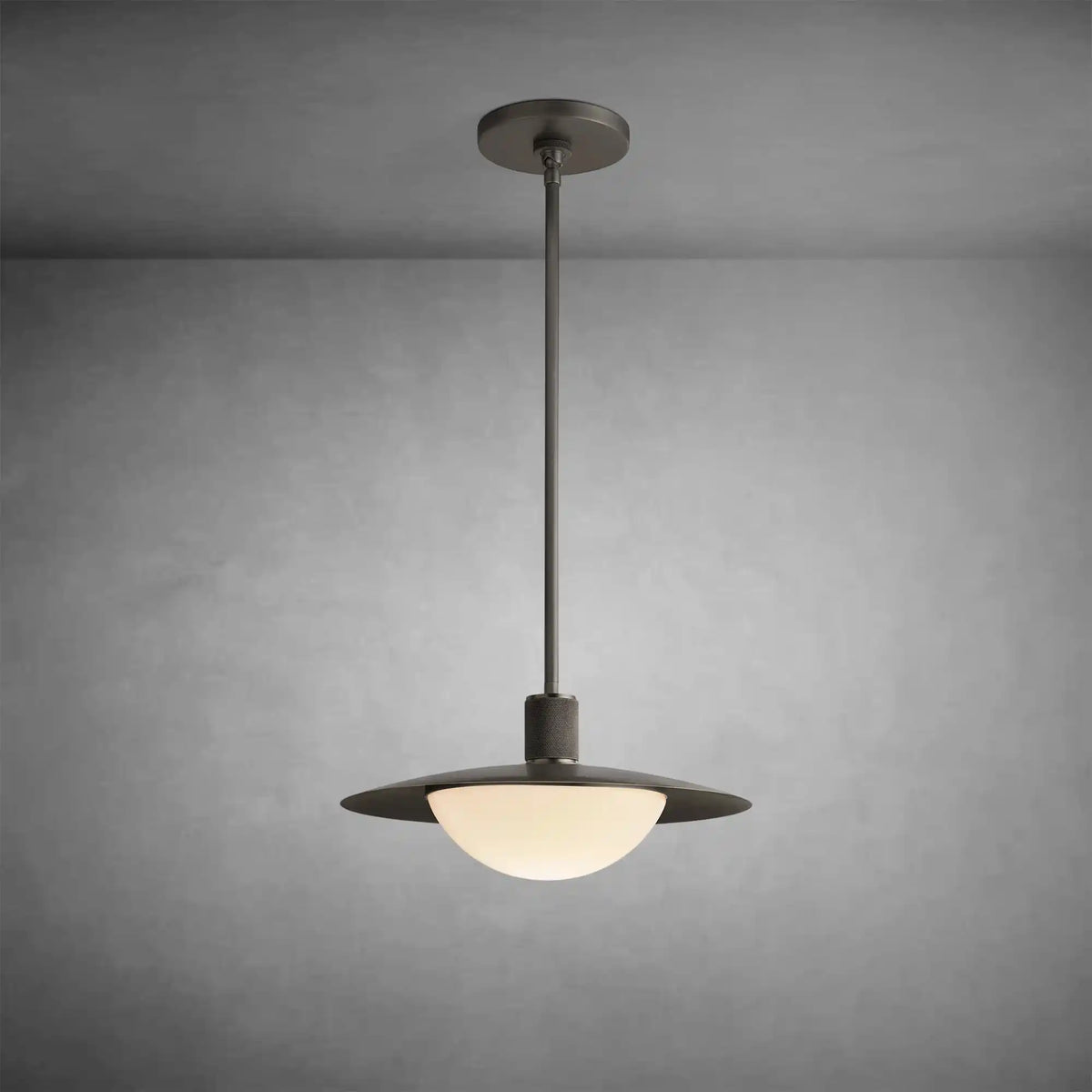 Kennon Brass Round Pendant Light with Milk Glass Shade