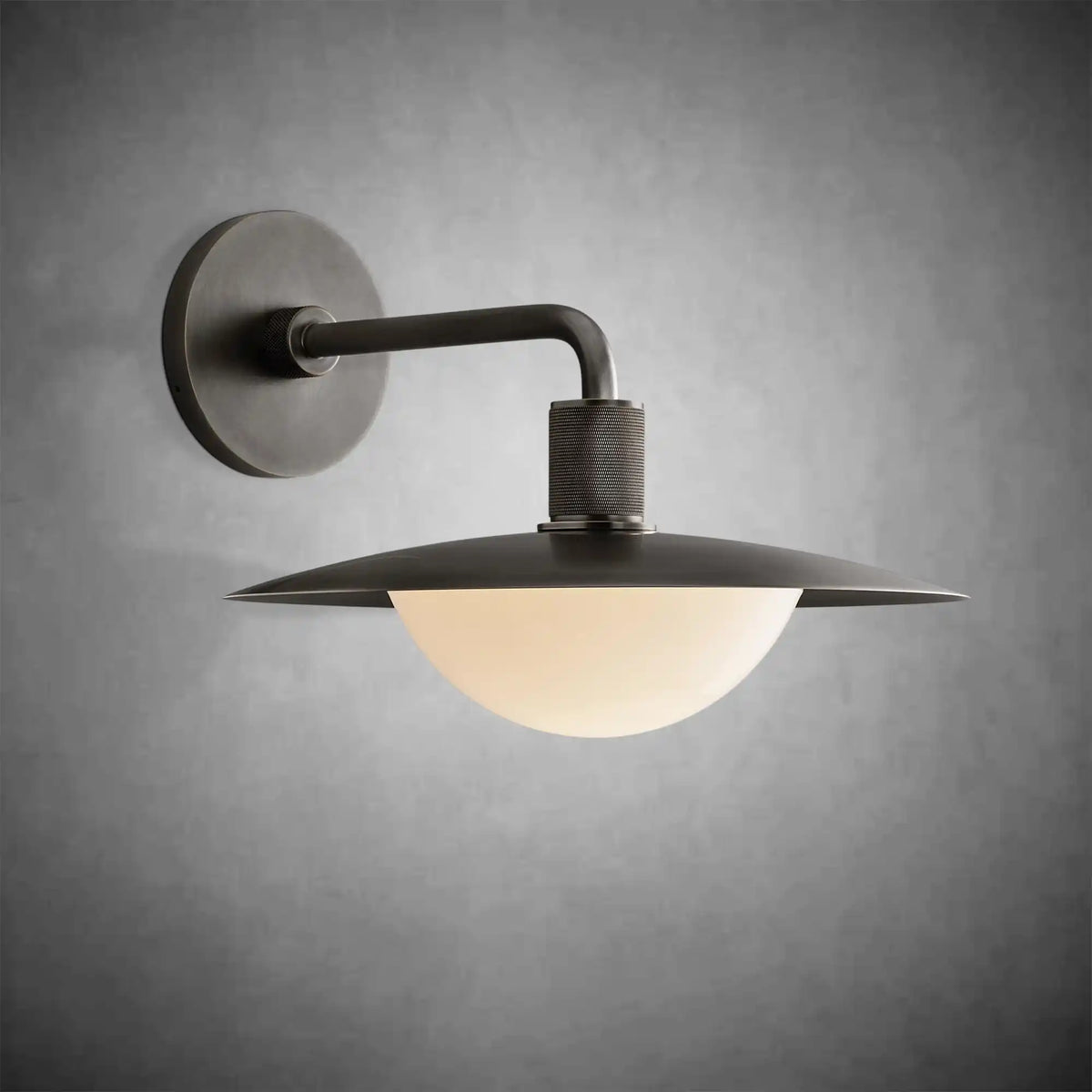 Kennon Brass Round Wall Sconce with Milk Glass Shade – 11‑18" Options