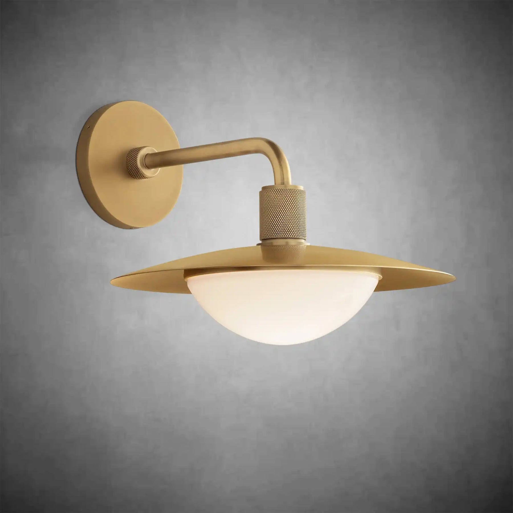 Kennon Brass Round Wall Sconce with Milk Glass Shade – 11‑18" Options