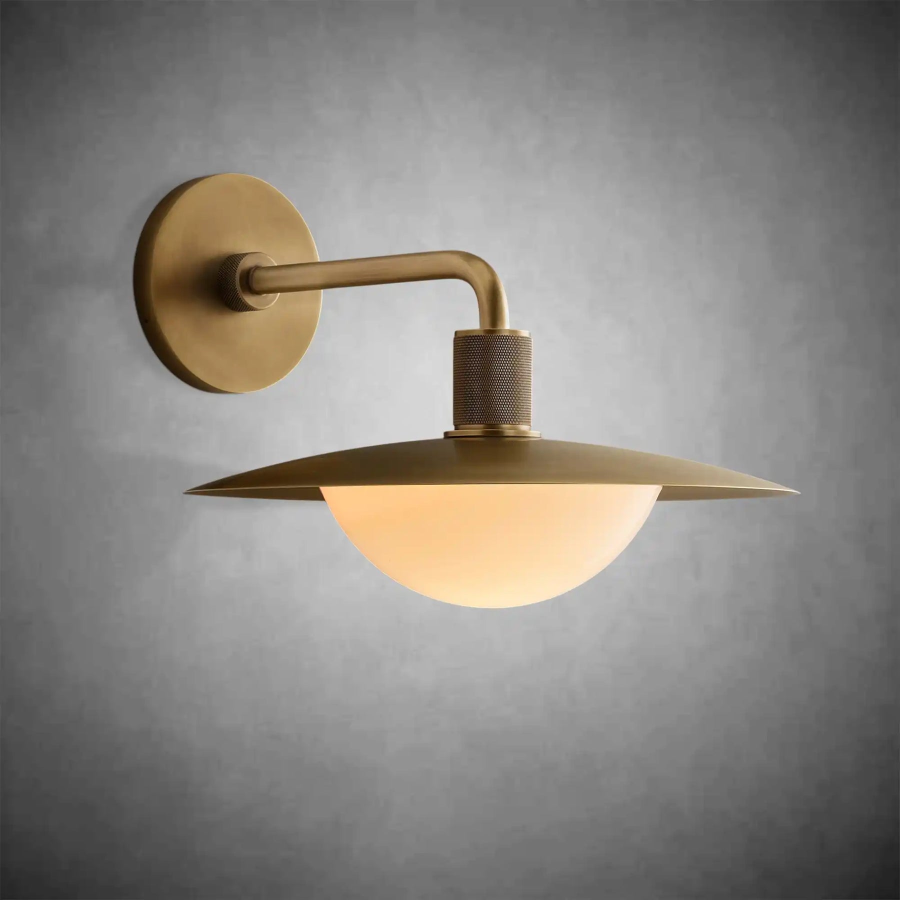 Kennon Brass Round Wall Sconce with Milk Glass Shade – 11‑18" Options