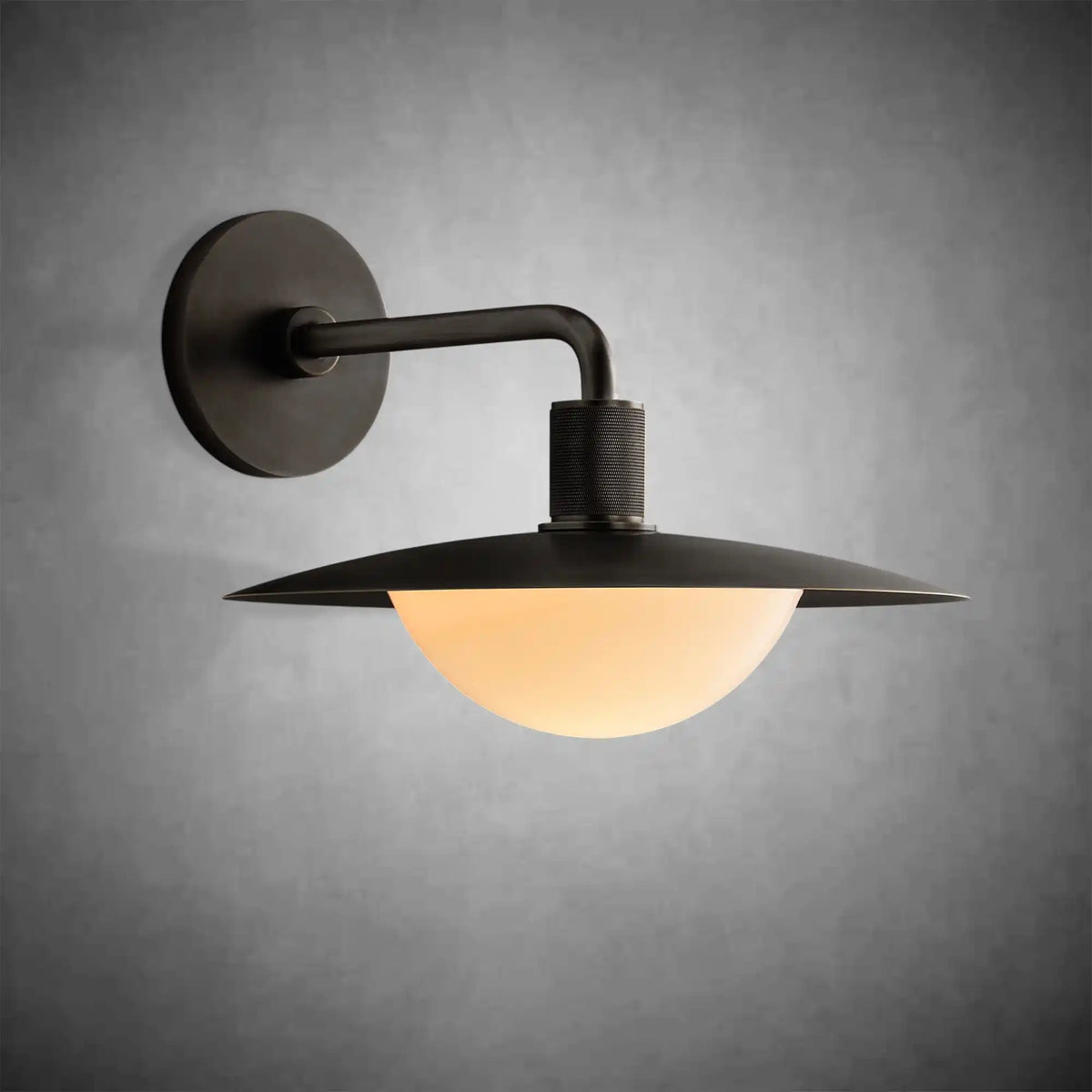 Kennon Brass Round Wall Sconce with Milk Glass Shade – 11‑18" Options