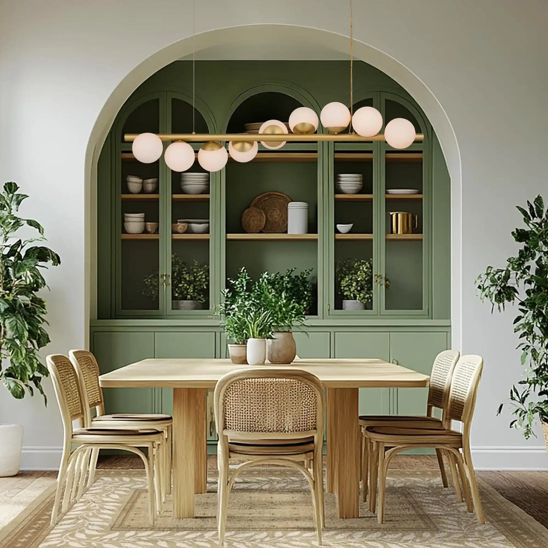 Kinney Linear Chandelier Brushed Brass 9-Globe Modern Chandelier