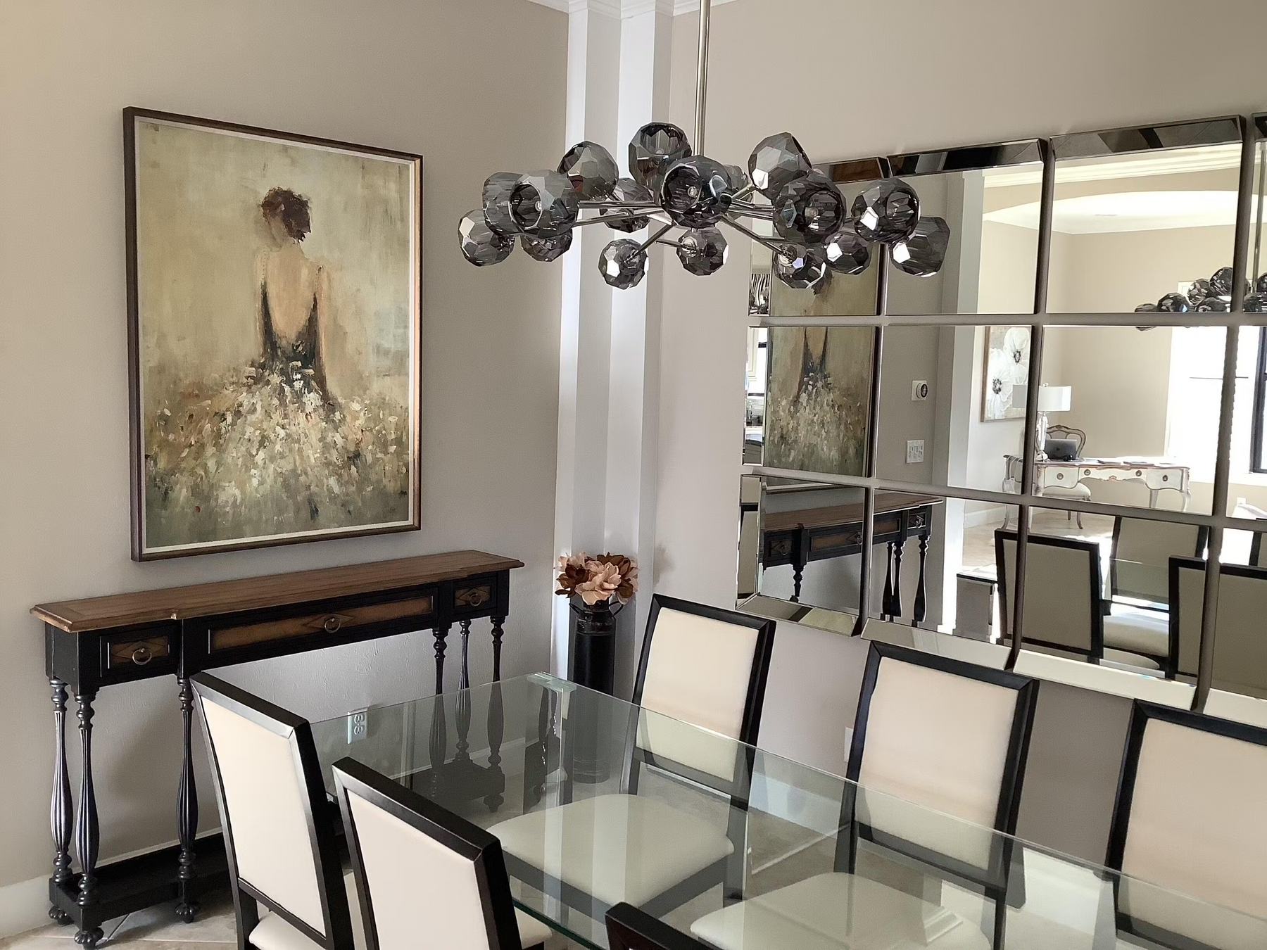 Kristal Modern Clear Crystal Round Chandelier Over Dining Table