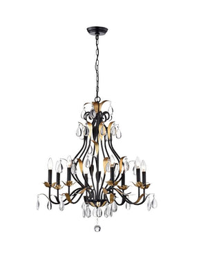 Large European-Style Iron Cascading Candle and Crystal Pendant for Living / Dining Room