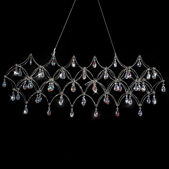 Large Silver Rectangle Crystal Chandelier 49.2" Modern Luxury Raindrop Light
