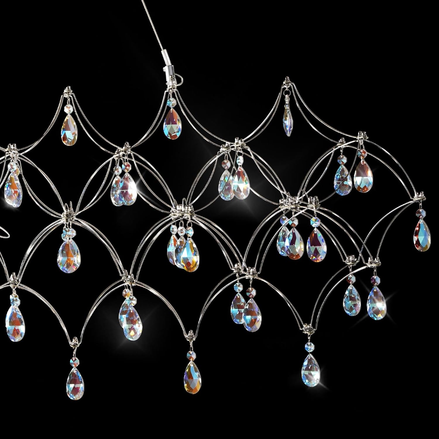 Large Silver Rectangle Crystal Chandelier 49.2" Modern Luxury Raindrop Light