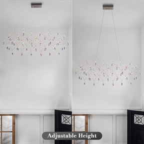 Large Silver Rectangle Crystal Chandelier 49.2" Modern Luxury Raindrop Light