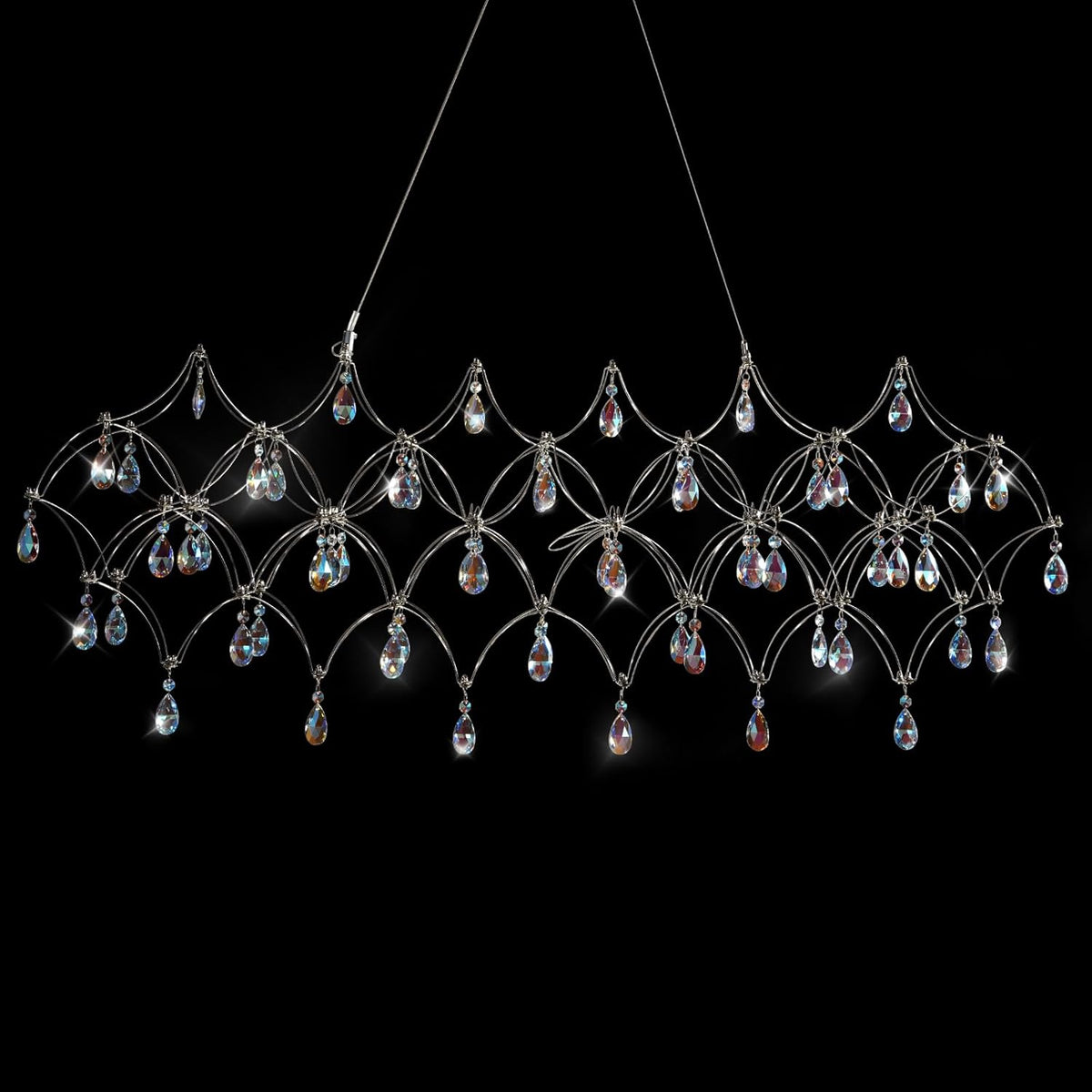 Large Silver Rectangle Crystal Chandelier 49.2" Modern Luxury Raindrop Light