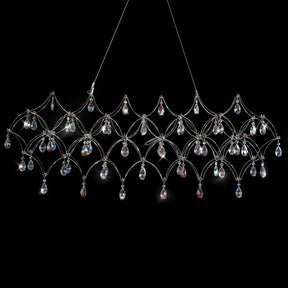 Large Silver Rectangle Crystal Chandelier 49.2" Modern Luxury Raindrop Light