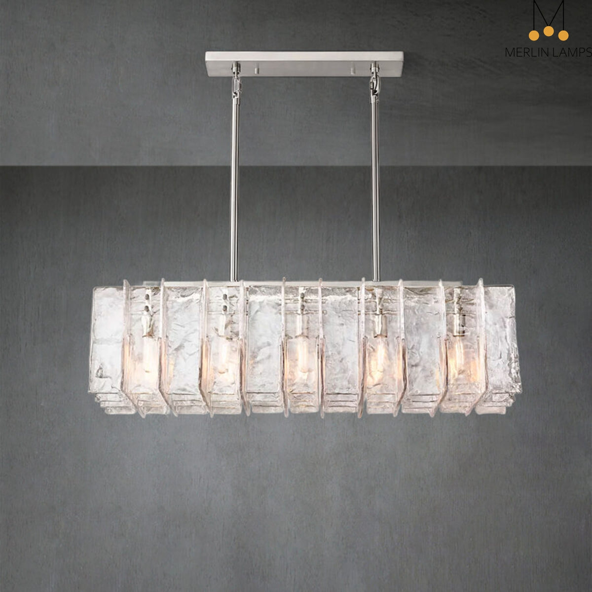 Lattic Clear Glass Rectangular Chandelier 49″