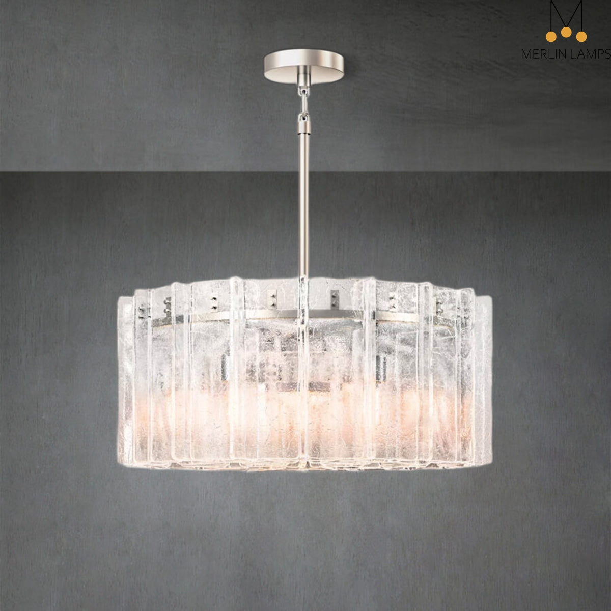 Lattic Clear Glass Round Chandelier 36”