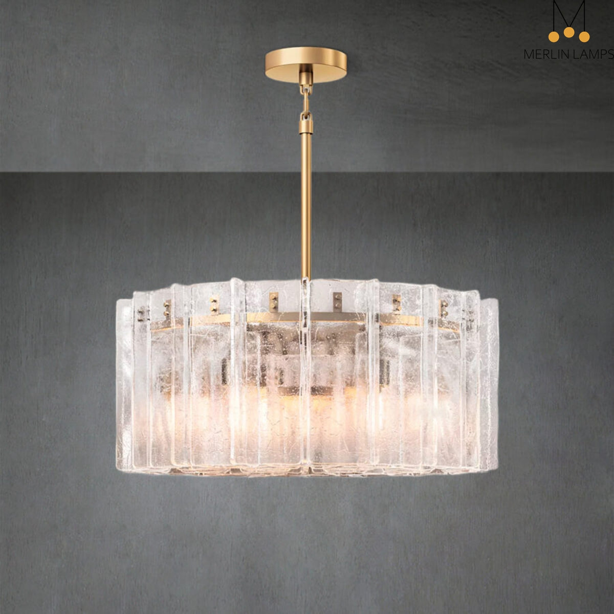 Lattic Clear Glass Round Chandelier 36”