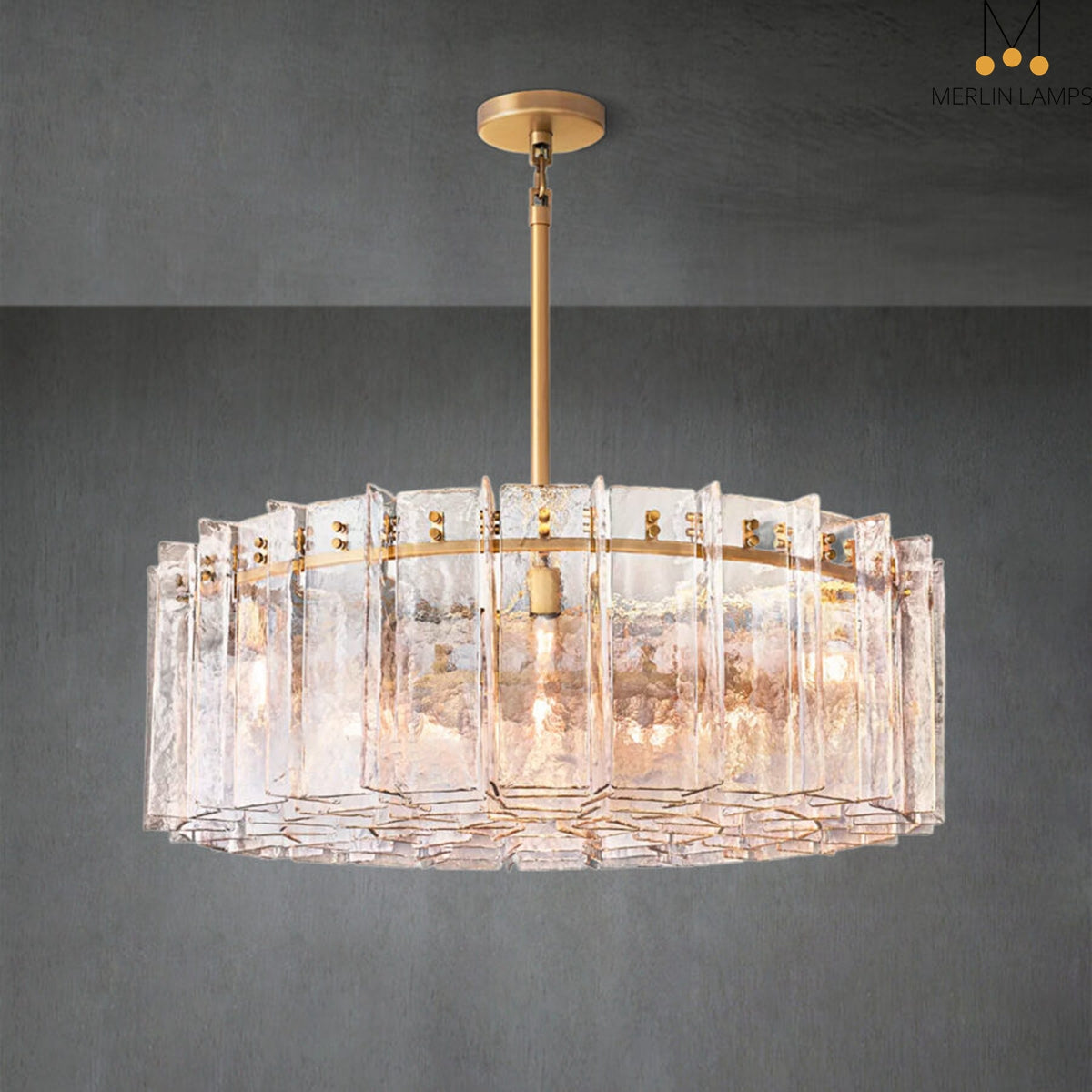 Lattic Clear Glass Round Chandelier 48″