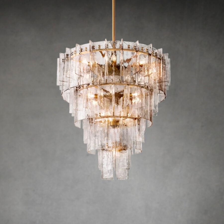 Lattic Clear Glass Tiered Round Chandelier 47″