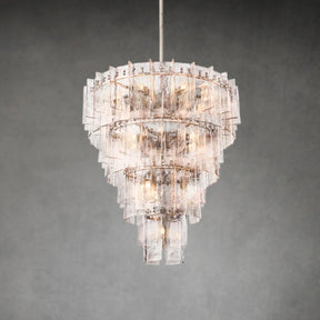 Lattic Clear Glass Tiered Round Chandelier 47″