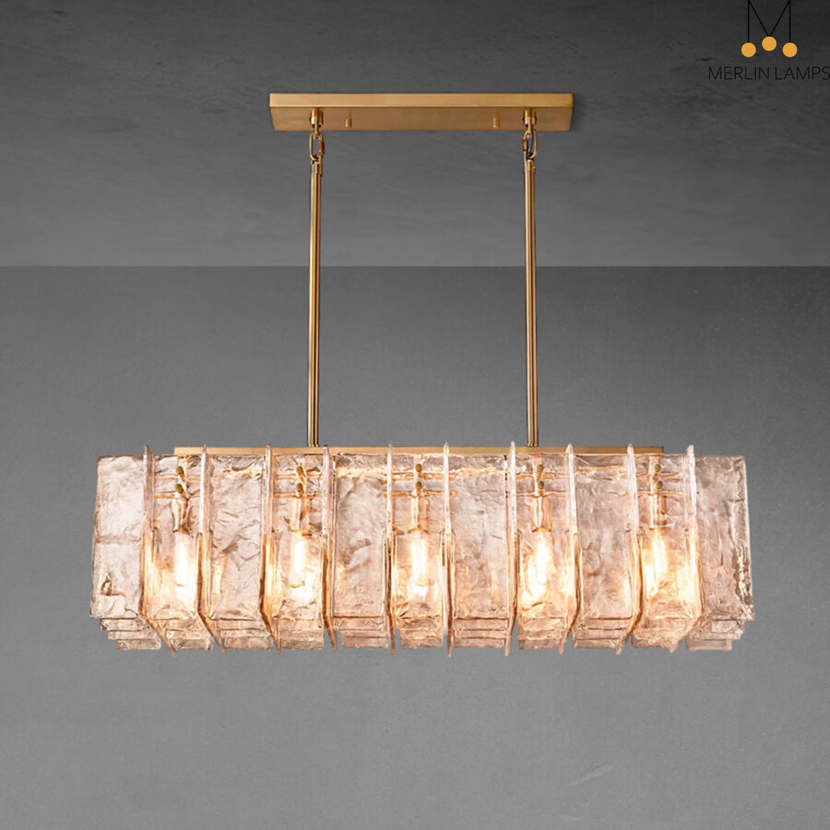 Lattic Smoke Glass Rectangular Chandelier 49″