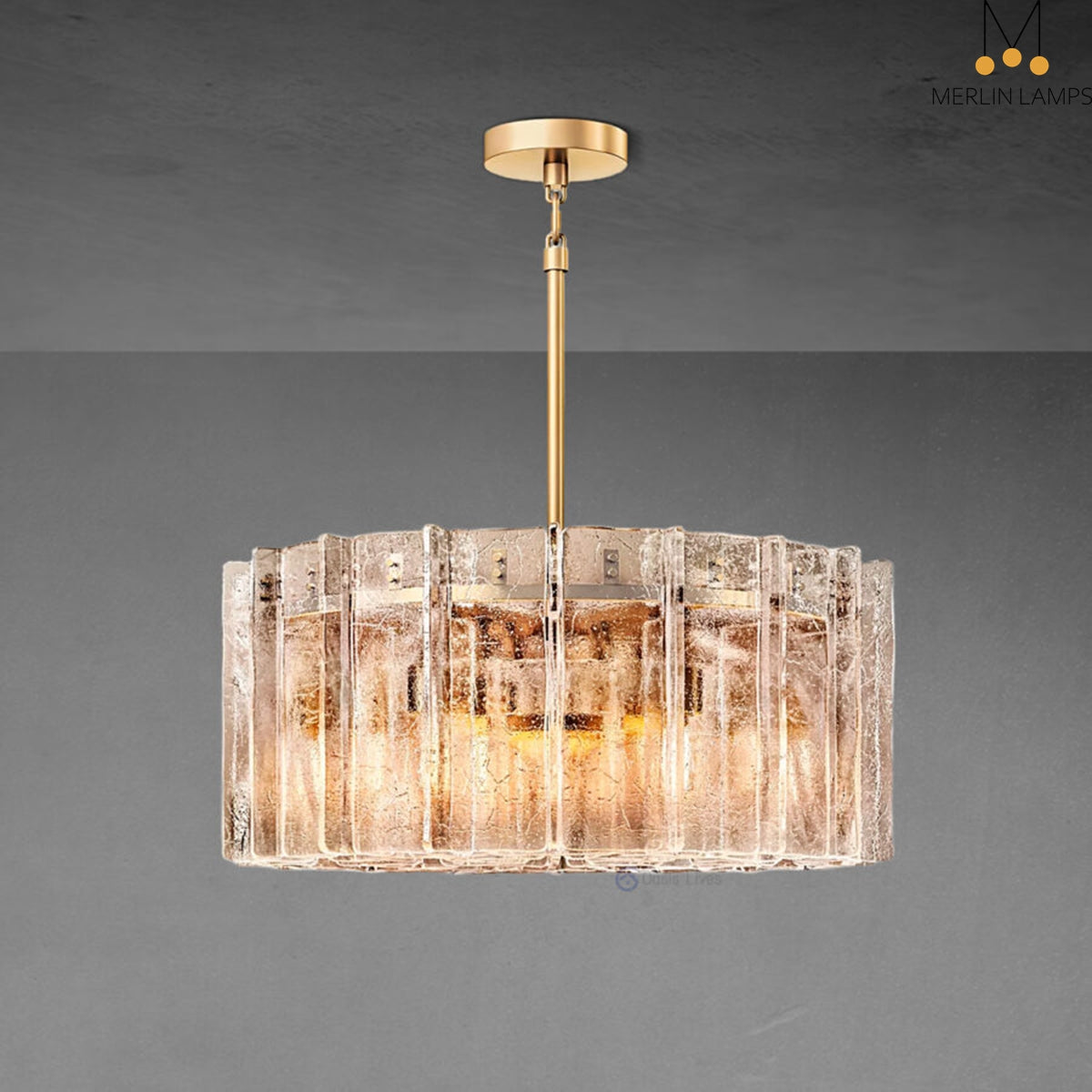 Lattic Smoke Glass Round Chandelier 36”