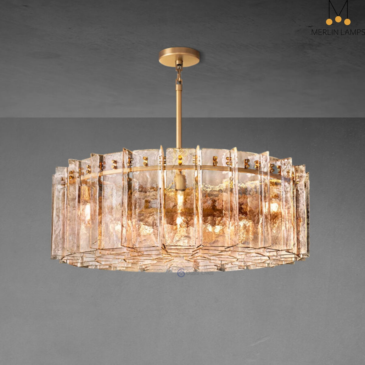 Lattic Smoke Glass Round Chandelier 48″