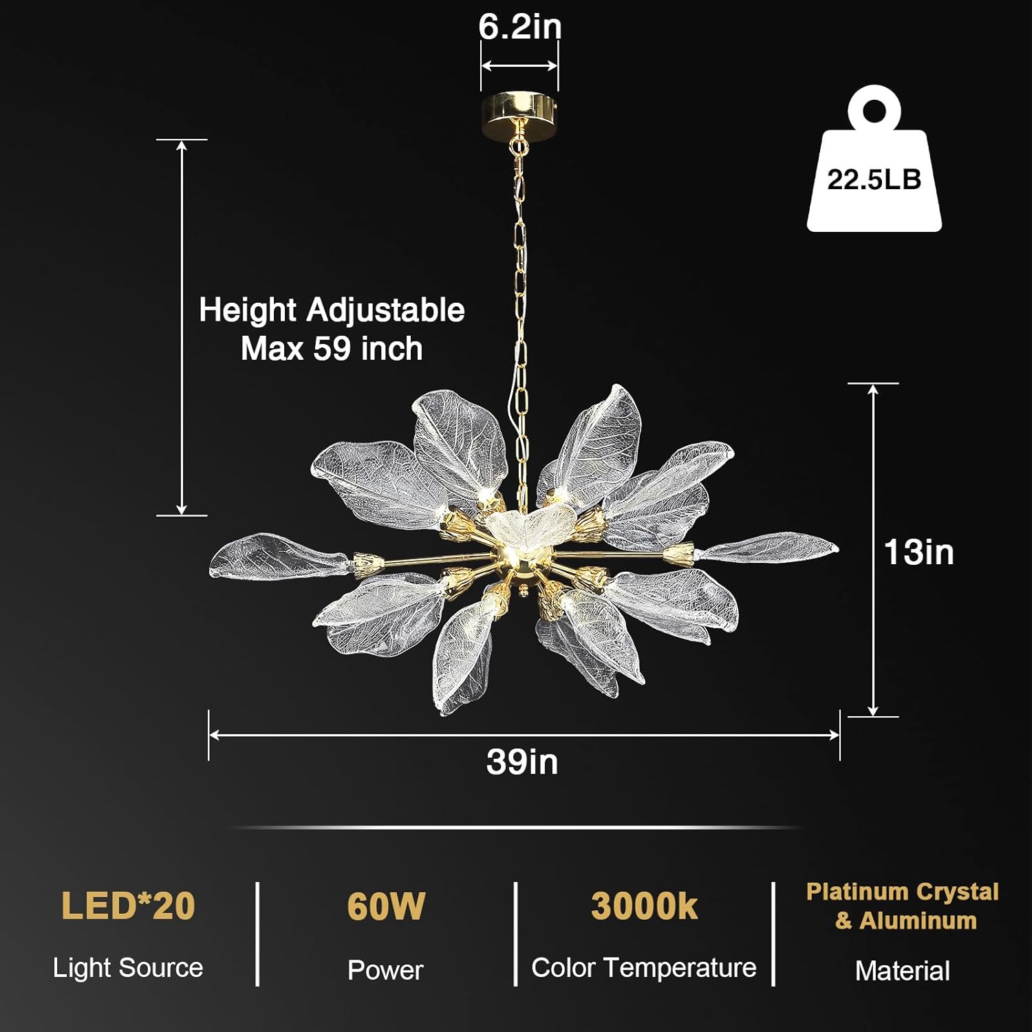 Leaf Chandeliers for Dining Room L39 inch Large Chandelier Light Fixture
