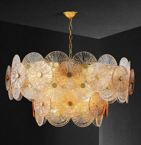 Light Luxury Art Design Creative Round Multi-tiered Glass Chandelier for Living Room/Bedroom